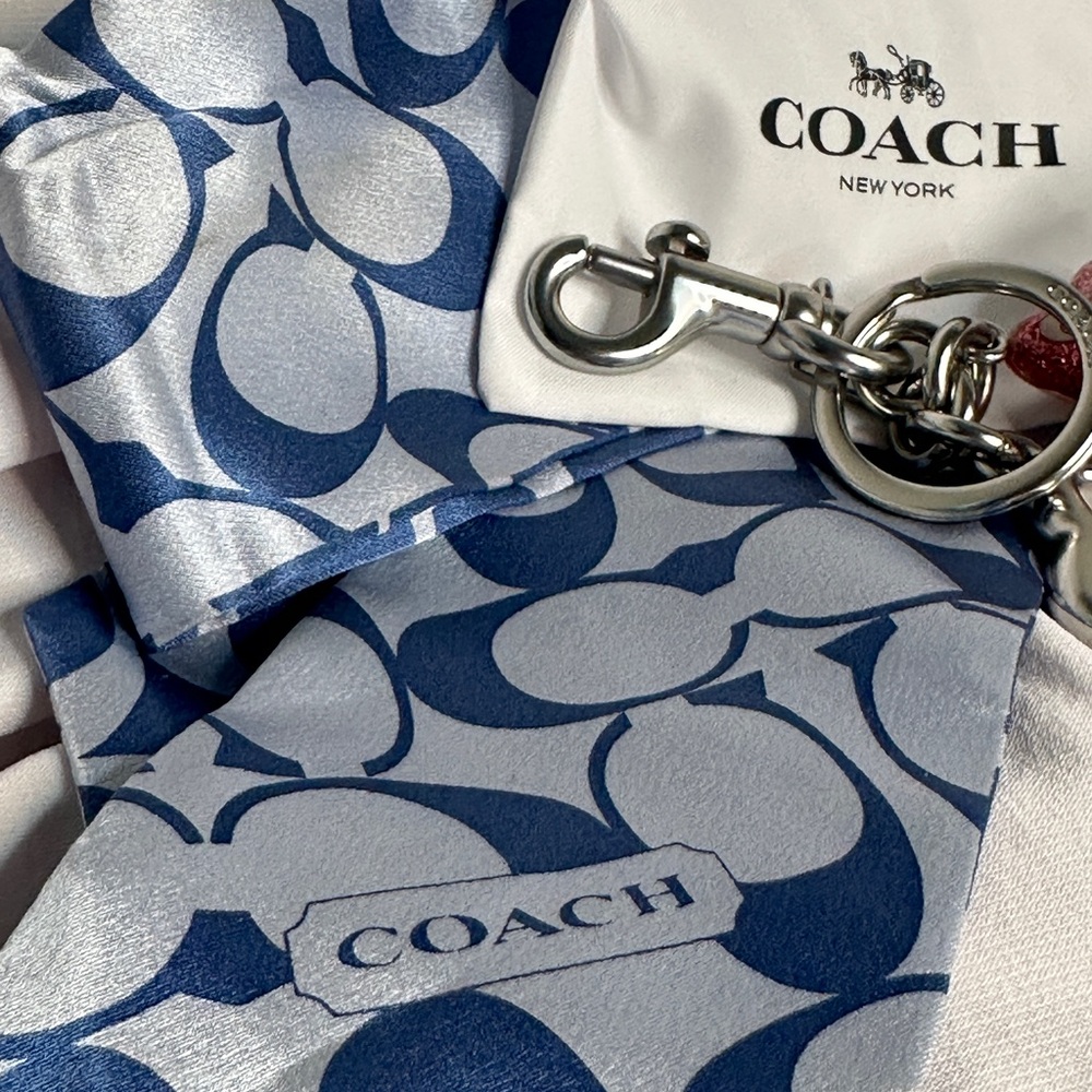 Coach BUNDLE….Silver and Pink Star Keychain with blue Twilly and dust bag - Picture 3 of 3
